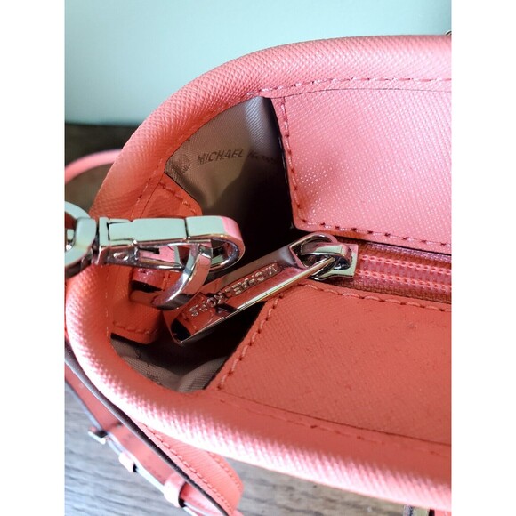 Michael Kors Jet Set Travel Extra-Small Logo Top-Zip Tote Bag Dark Pink Coral - Picture 5 of 12